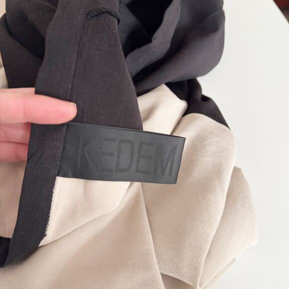 Kedem Sasson Colorblock Black Beige Linen Oversized Caftan Maxi Dress OS - Picture 6 of 8